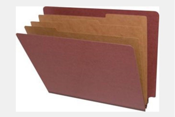25 Pt. Pressboard Classification Folders, End Tab,  Letter, 3 Dividers, Fasteners Pos. 1 & 3 (Box of 10)